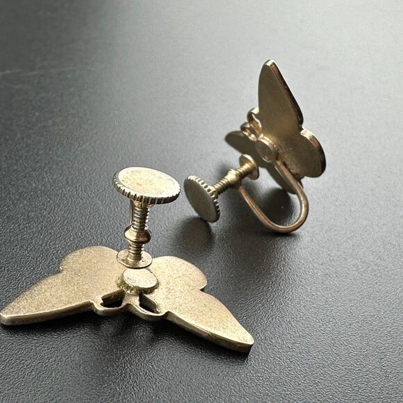 Vintage Silver-tone White Black Guilloche Enamel Butterfly Earrings Screw Back - Picture 9 of 10